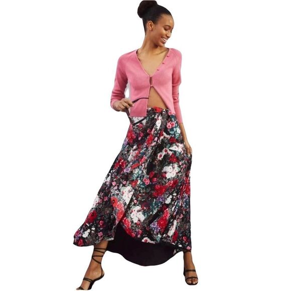Anthro Hutch Printed Wrap Maxi in Floral High Low A-line Skirt XS - Picture 2 of 6